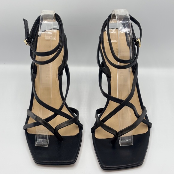 Veronica Beard Abriella Black Leather Strappy Sandals Ankle Wrap Square Toe 10 M - Picture 7 of 16